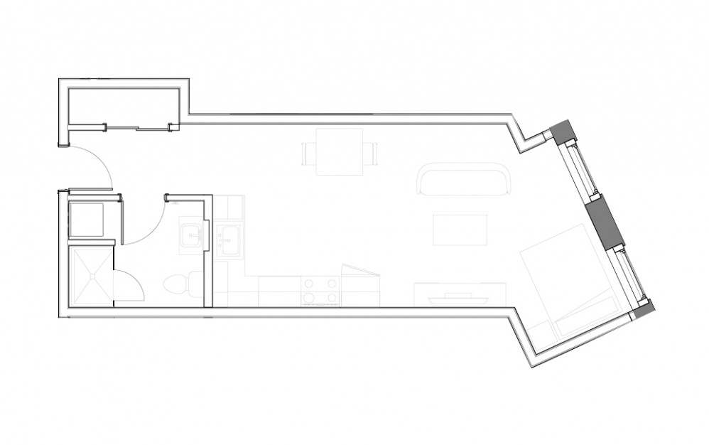 Floor Plan B - Studio floorplan layout with 1 bath and 414 square feet.