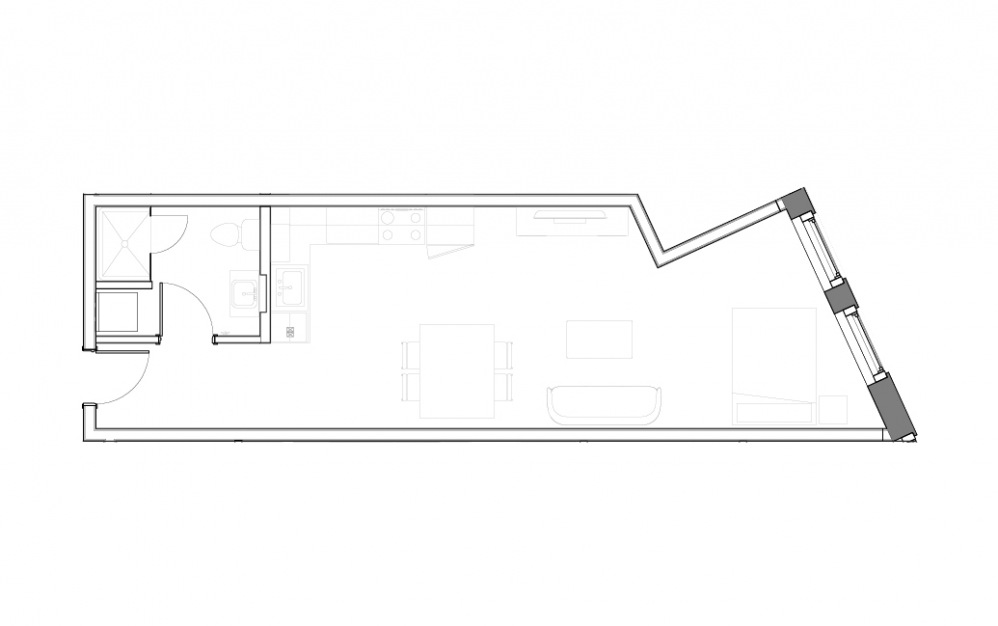 Floor Plan C - Studio floorplan layout with 1 bath and 442 square feet.