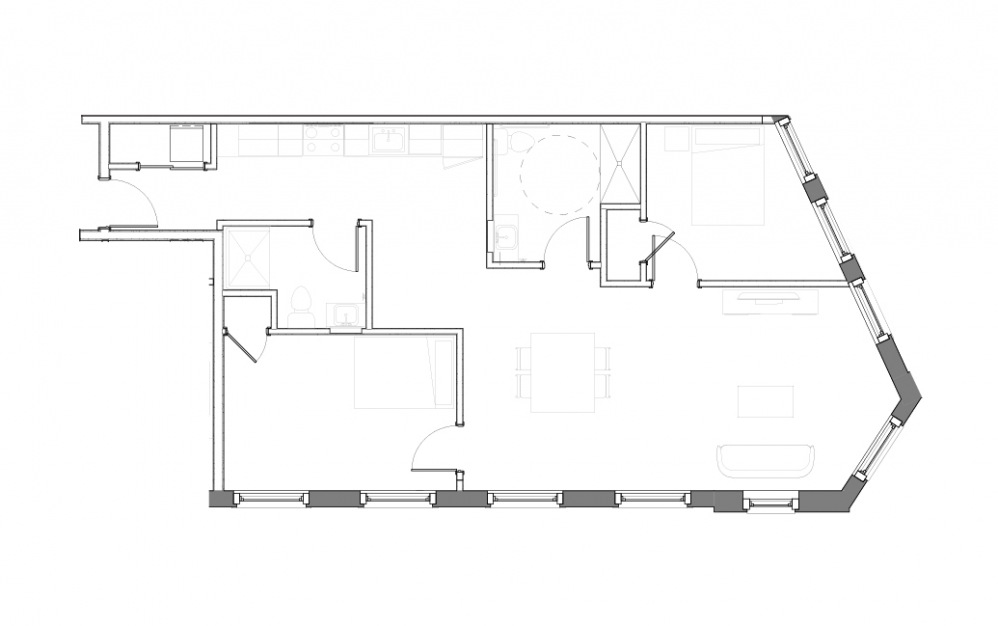 Floor Plan D (HC) - 2 bedroom floorplan layout with 2 baths and 945 square feet.