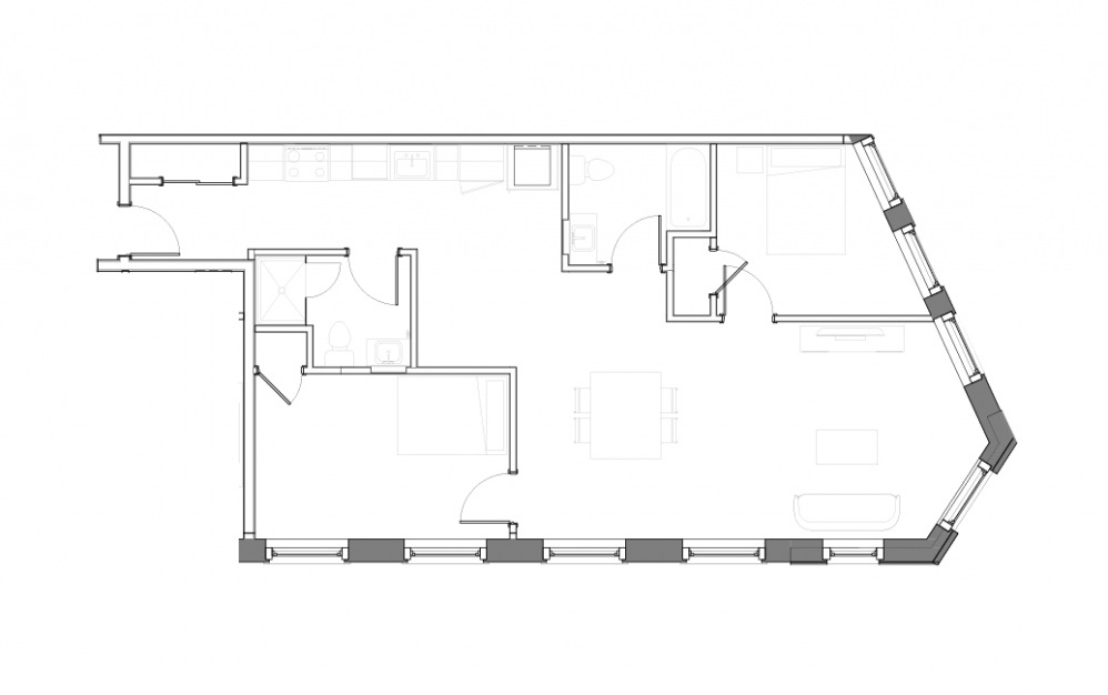 Floor Plan D - 2 bedroom floorplan layout with 2 baths and 926 square feet.